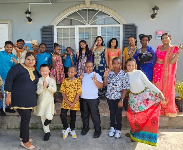 Students in cultural dress for Divali celebration